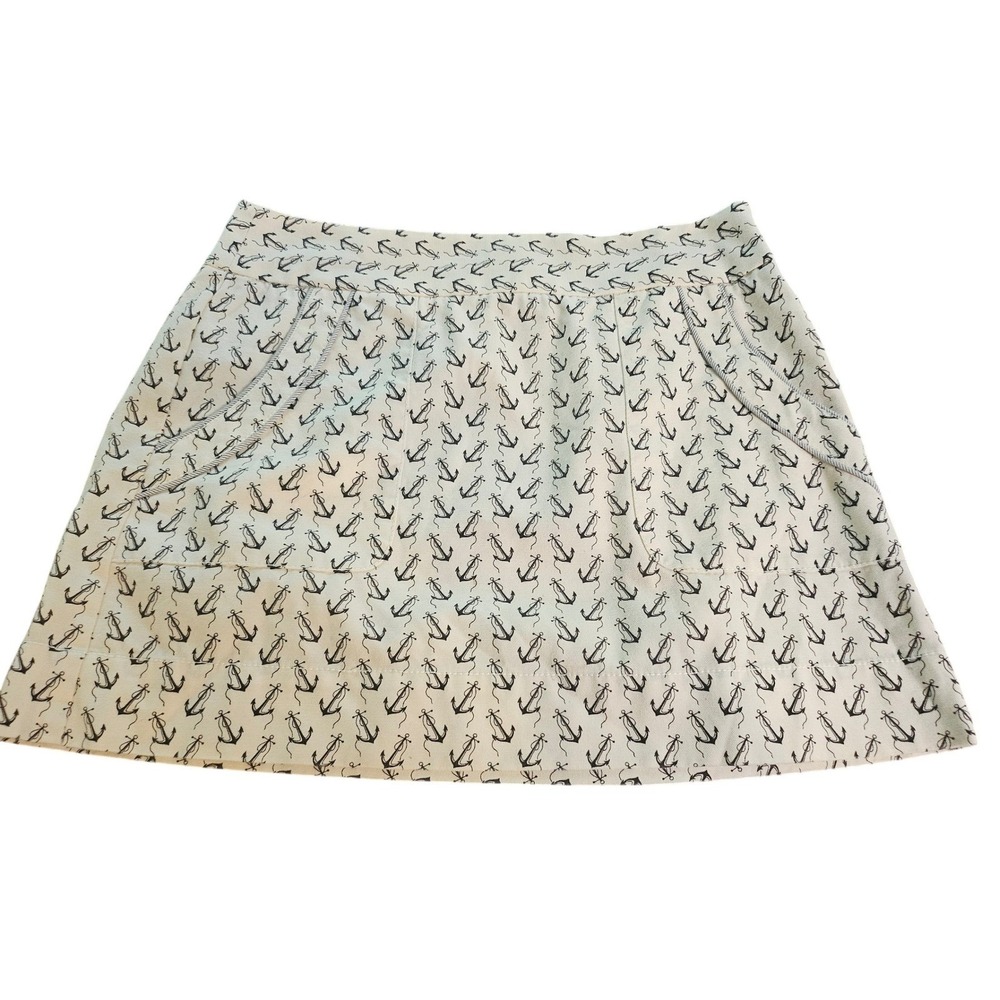J Crew Brand Anchor Print Skirt Womens Size 4 Ivory Nautical Mini Skirt - Picture 2 of 5